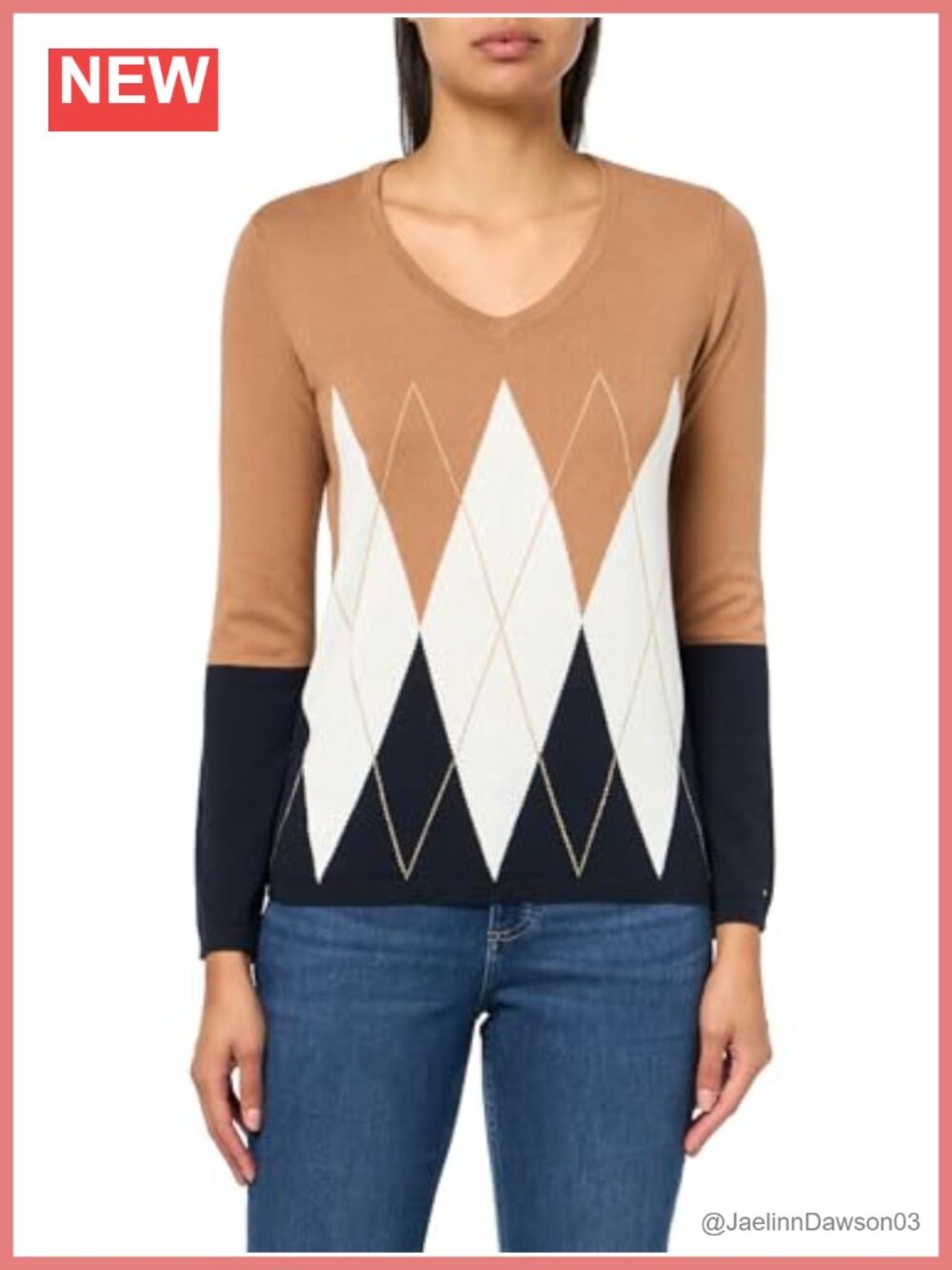Tommy Hilfiger Adaptive V-Neck Long Sleeve Ivy Argyle Sweater